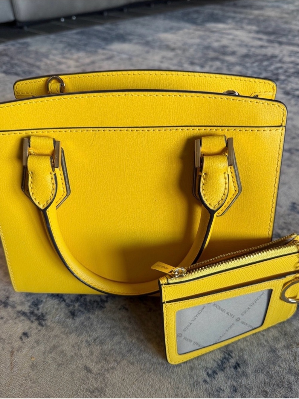 Michael Kors Yellow Saffiano Leather Tote with Coin Pouch - Picture 2 of 3